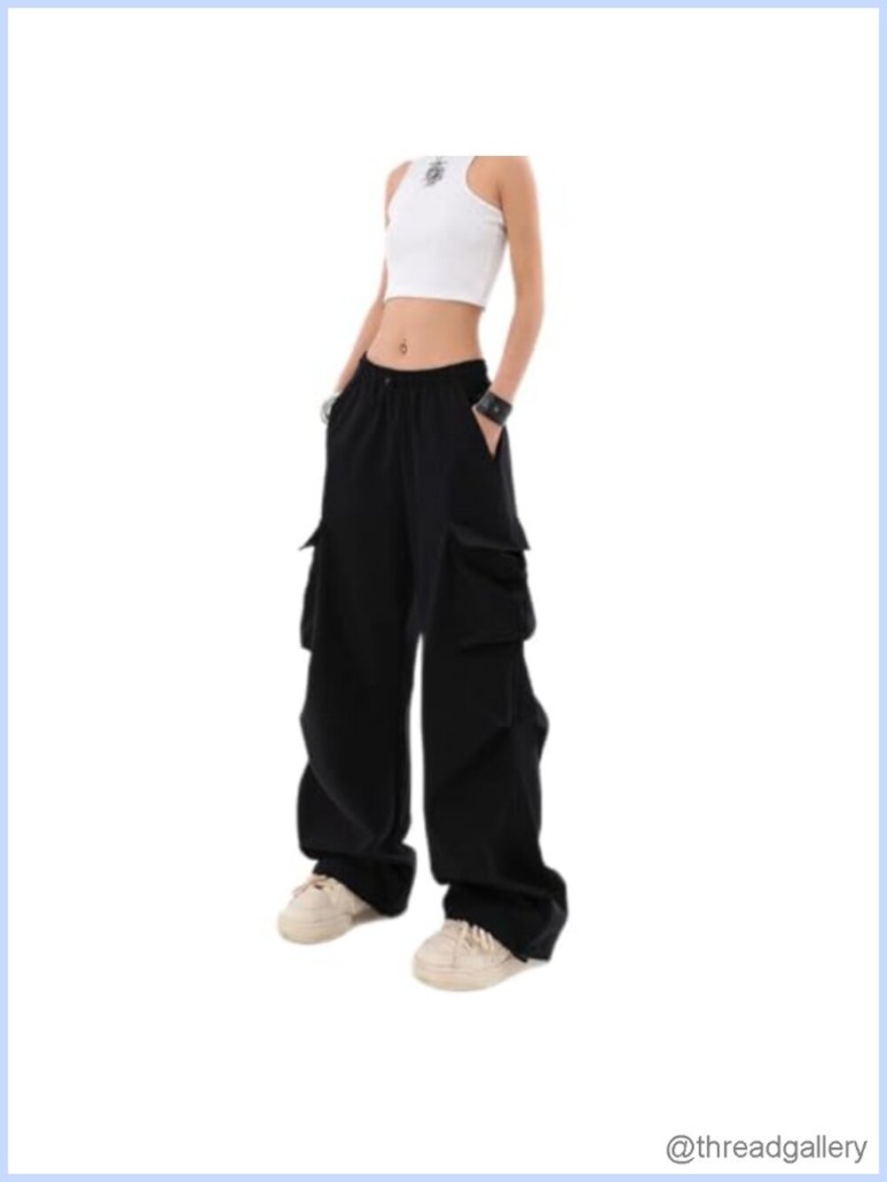 Parachute Cargo Pants Women Baggy Wide Leg Y2K with Pockets